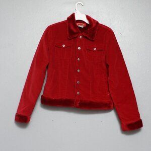 Milly vintage red faux fur lined red corduroy jacket coat